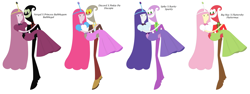 Size: 10288x3872 | Tagged: safe, big macintosh, discord, fluttershy, pinkie pie, rarity, spike, human, adventure time, alternate color palette, cartoon network, discopie, female, fluttermac, humanized, husband and wife, male, nergal, princess bubblegum, shipping, sparity, straight, the grim adventures of billy and mandy