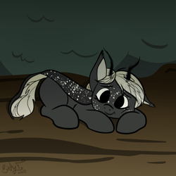 Size: 1500x1500 | Tagged: safe, artist:binkyt11, derpibooru exclusive, oc, oc:lulu, pony, aluaus oculatus, antennae, beetle pony, fake eyes, female, mare, not looking at you, ponified, sleeping, solo, squishy cheeks, tiny, transparent mane, tree