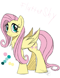 Size: 888x1150 | Tagged: safe, artist:didun850, fluttershy, pegasus, pony, chest fluff, female, mare, signature, smiling, solo, text