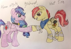 Size: 1280x892 | Tagged: safe, artist:wolfspiritclan, oc, oc only, oc:hot tire, pegasus, pony, hoofbump, pony adean, ponysona, self insert, traditional art