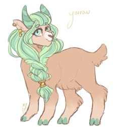 Size: 569x612 | Tagged: safe, artist:last-star-oc, oc, oc only, oc:yarrow, hybrid, original species, beanbrows, cloven hooves, colored hooves, cute, ear piercing, earring, eyebrows, female, interspecies offspring, jewelry, offspring, parent:sandbar, parent:yona, parents:yonabar, piercing, simple background, solo, white background, yakony