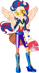 Size: 653x1223 | Tagged: safe, artist:sugar-loop, indigo zap, equestria girls, friendship games, clothes, glasses, goggles, helmet, looking at you, motorcross, motorcross outfit, motorcycle helmet, peace sign, ponied up, simple background, solo, sporty style, transparent background, vector, wings