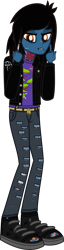 Size: 747x2901 | Tagged: safe, artist:lightningbolt, derpibooru exclusive, undead, zombie, equestria girls, .svg available, angry, bags under eyes, blood, blood stains, bloodshot eyes, bone, bring me the horizon, chipped tooth, clothes, drop dead clothing, equestria girls-ified, fangs, frown, glasgow smile, jacket, jeans, lip piercing, looking at you, male, middle finger, oliver sykes, pants, piercing, rainbow blood, ripped jeans, rope, scar, shirt, shoes, simple background, socks, solo, stitches, svg, tattoo, torn ear, transparent background, undershirt, vector, vulgar