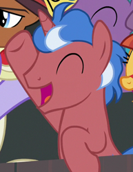 Size: 371x480 | Tagged: safe, screencap, final countdown, pony, unicorn, common ground, background pony, cheering, cropped, eyes closed, las pegasus resident, male, solo focus, stallion