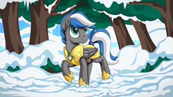 Size: 1192x670 | Tagged: safe, artist:mysticalpha, oc, oc only, oc:cloud zapper, pegasus, pony, armor, forest, royal guard, royal guard armor, snow, snowfall, solo