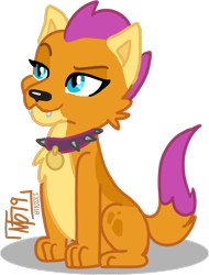 Size: 888x1166 | Tagged: safe, artist:tassji-s, smolder, dog, equestria girls, dogified, equestria girls-ified, raised eyebrow, simple background, smolder the dog, solo, species swap, transparent background