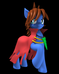 Size: 2000x2500 | Tagged: safe, artist:argos90, oc, oc:bizarre song, pony, 3d, black background, cape, clothes, horn, simple background, solo