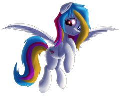 Size: 2312x1783 | Tagged: safe, artist:sweetbrew, pegasus, pony, banjo, flying, heterochromia, musical instrument, wings