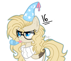 Size: 1067x907 | Tagged: safe, artist:mintoria, oc, oc:dusty, pegasus, pony, clothes, female, hat, mare, party hat, party horn, simple background, solo, sweater, transparent background, two toned wings, wings