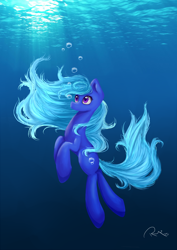 Size: 2480x3496 | Tagged: safe, artist:moon-wing, oc, oc only, earth pony, pony, bubble, solo, swimming, underwater