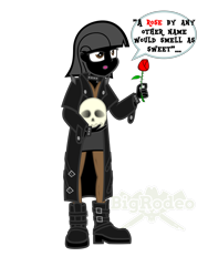 Size: 774x1032 | Tagged: safe, artist:bigrodeo, oc, equestria girls, flower, goth, rose, shakespeare, skull, solo