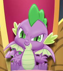 Size: 419x473 | Tagged: safe, spike, dragon, season 9, spoiler:s09, claws, cropped, evil grin, evil spike, fangs, grin, king spike, looking at you, male, s9 throne series, sitting, smiling, solo, spread toes, spread wings, tail, toes, underfoot, winged spike, wings