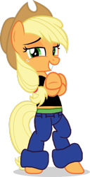 Size: 306x600 | Tagged: safe, derpibooru import, applejack, earth pony, pony, applejack's hat, bipedal, clothes, cowboy hat, cute, female, grin, hat, jeans, looking at you, outfit, pants, shirt, smiling, smiling at you, solo, standing, stock vector, t-shirt, underwear