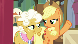 Size: 1920x1080 | Tagged: safe, derpibooru import, screencap, applejack, goldie delicious, earth pony, pony, going to seed, duo, female, mare