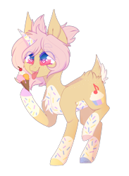 Size: 1900x2600 | Tagged: safe, artist:honeybbear, oc, oc:soprano sprinkle, pony, unicorn, deer tail, female, food, ice cream, mare, simple background, solo, transparent background