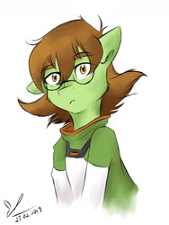 Size: 1020x1360 | Tagged: source needed, safe, artist:yuris, pony, anime, cheek fluff, clothes, crossover, ear fluff, glasses, katie holt, looking at you, pidge gunderson, ponified, shirt, solo, voltron, voltron legendary defender
