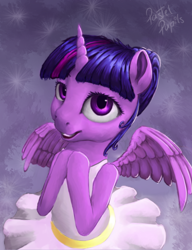 Size: 1000x1300 | Tagged: safe, artist:pastelpupils, twilight sparkle, twilight sparkle (alicorn), alicorn, pony, a royal problem, alternate hairstyle, ballerina, bipedal, cute, hair bun, open mouth, solo, spread wings, tutu, twiabetes, twilarina, wings