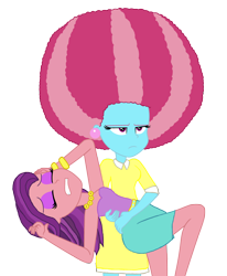 Size: 3424x4163 | Tagged: safe, artist:doraair, artist:ktd1993, cup cake, spoiled rich, equestria girls, afro, equestria girls-ified, female, glasses off, holding, infidelity, lesbian, shipping, spoiledcake, unamused