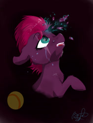 Size: 1520x2026 | Tagged: source needed, safe, artist:yuris, fizzlepop berrytwist, tempest shadow, pony, unicorn, my little pony: the movie, ball, broken horn, cheek fluff, chest fluff, crying, ear fluff, female, filly, filly tempest shadow, floppy ears, horn, leg fluff, open mouth, shattered, shoulder fluff, solo