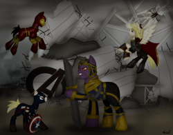 Size: 3263x2559 | Tagged: safe, artist:99999999000, pony, avengers, avengers: endgame, captain america, iron man, marvel, ponified, thanos, thor