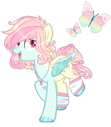 Size: 1450x1650 | Tagged: safe, artist:gihhbloonde, oc, oc only, pegasus, pony, adoptable, female, jewelry, leg warmers, magical lesbian spawn, mare, necklace, offspring, open mouth, parent:fluttershy, parent:rainbow dash, parents:flutterdash, raised hoof, simple background, solo, transparent background