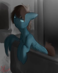 Size: 1200x1500 | Tagged: safe, artist:yuris, pegasus, pony, balcony, lance, leaning, looking up, male, ponified, solo, voltron legendary defender, weapon