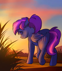 Size: 900x1026 | Tagged: safe, artist:rutkotka, oc, oc only, oc:evening's dawn, bat pony, pony, bat pony oc, grass, solo