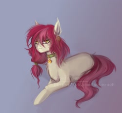 Size: 2344x2160 | Tagged: safe, artist:hoteru_san, roseluck, pony, chest fluff, collar, ear fluff, lying, pet tag, pony pet, rosepet, solo