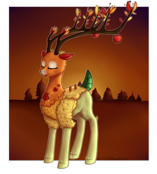 Size: 1800x2000 | Tagged: safe, alternate version, artist:raelin11, the great seedling, deer, going to seed, eyes closed, signature, smiling, solo