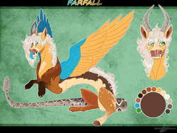 Size: 1350x1014 | Tagged: safe, artist:bijutsuyoukai, oc, oc:farfall, draconequus, hybrid, draconequus oc, interspecies offspring, male, offspring, parent:applejack, parent:discord, parents:applecord, reference sheet, solo