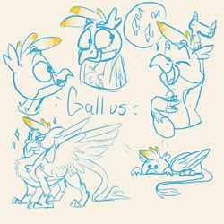 Size: 2048x2048 | Tagged: safe, artist:g-elric, gallus, armpits, birb, chest fluff, chibi, cute, gallabetes, majestic, singing, sketch, sketch dump, smiling, solo, spread wings, wings