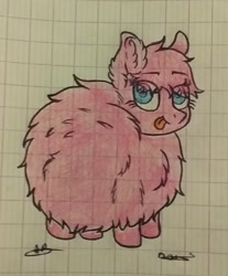 Size: 1500x1808 | Tagged: safe, artist:artricabeats, oc, oc only, oc:fluffle puff, pony, cute, fluffy, graph paper, pink, solo, traditional art