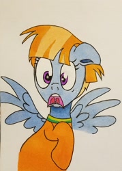 Size: 2152x3008 | Tagged: safe, artist:polar_storm, windy whistles, pegasus, pony, colored sketch, female, mare, purple eyes, shocked expression, solo, traditional art