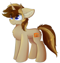 Size: 1174x1228 | Tagged: safe, artist:lunar froxy, oc, oc only, oc:reese's cup, oc:reesescup, pony, unicorn, cheek fluff, chest fluff, ear fluff, eye clipping through hair, fluffy, leg fluff, looking up, male, shoulder fluff, simple background, smiling, solo, stallion, transparent background