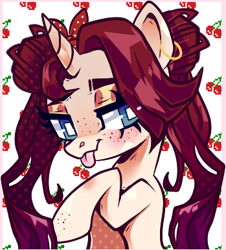 Size: 349x386 | Tagged: safe, artist:peachesandcreamated, oc, oc:passion fruit, pony, unicorn, bust, female, mare, portrait, solo, tongue out