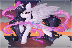 Size: 1024x684 | Tagged: safe, artist:sk-ree, oc, oc only, alicorn, pony, alicorn oc, cloud, female, magic, mare, solo