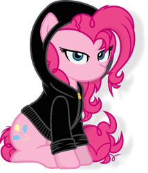 Size: 826x967 | Tagged: safe, artist:godoffury, color edit, derpibooru import, edit, editor:undeadponysoldier, pinkie pie, earth pony, pony, clothes, colored, edgy, female, hoodie, jacket, looking at you, mare, recolor, solo, vector