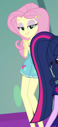 Size: 383x834 | Tagged: safe, screencap, fluttershy, sci-twi, twilight sparkle, better together, equestria girls, i'm on a yacht, cropped, geode of fauna, legs, magical geodes