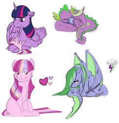 Size: 882x906 | Tagged: safe, artist:lightwolfheart, spike, twilight sparkle, twilight sparkle (alicorn), oc, oc:rapid gale, oc:sweet heart, alicorn, dracony, dragon, earth pony, hybrid, pony, baby, baby pony, colored sketch, egg, interspecies offspring, magical lesbian spawn, offspring, parent:princess celestia, parent:rainbow dash, parent:spike, parent:twilight sparkle, parents:rainbowspike, parents:twilestia, simple background, white background
