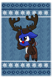 Size: 730x1095 | Tagged: safe, artist:vcm1824, oc, oc only, pony, unicorn, animal costume, annoyed, clothes, costume, female, floppy ears, red nose, reindeer costume, solo