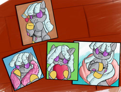 Size: 2048x1551 | Tagged: safe, artist:greenfinger, oc, oc only, oc:turing test, pony, robot, robot pony, fanfic:the iron horse: everything's better with robots, clothes, fanfic art, heart, heart pillow, photo, pillow, scarf, solo