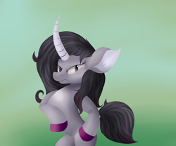 Size: 1800x1500 | Tagged: safe, artist:huffy26, oleander, classical unicorn, unicorn, them's fightin' herds, atg 2019, cloven hooves, community related, curved horn, female, gradient background, horn, leonine tail, lineless, newbie artist training grounds, solo, unshorn fetlocks