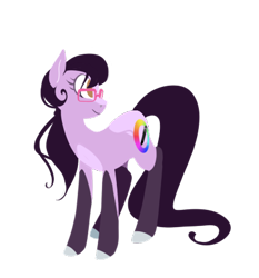 Size: 400x430 | Tagged: safe, artist:dragonfruitdarigan, oc, oc only, oc:pale prism, earth pony, pony, coat markings, cutie mark, female, glasses, head turn, long tail, mare, ponysona, ponytail, simple background, smiling, socks (coat marking), solo, transparent background