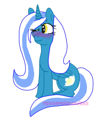 Size: 586x636 | Tagged: safe, artist:octopusdaughter, oc, oc:fleurbelle, alicorn, pony, alicorn oc, blushing, cute, female, mare, one eye closed, sweet, wink