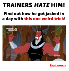 Size: 752x770 | Tagged: safe, edit, edited screencap, screencap, lord tirek, centaur, the beginning of the end, clickbait, dermatologists hate her, discovery family logo, meme, solo, trainers hate him