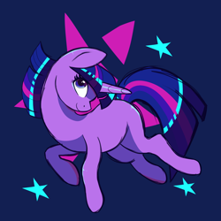 Size: 1280x1280 | Tagged: safe, artist:uunicornicc, twilight sparkle, unicorn twilight, pony, unicorn, abstract background, female, fullbody, looking up, mare, missing cutie mark, neon, simple background, smiling, solo