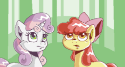 Size: 1500x811 | Tagged: safe, artist:smirk, apple bloom, sweetie belle, pony, animated, duo, gif, ms paint, pixel art