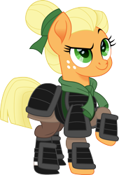 Size: 1021x1500 | Tagged: safe, artist:cloudyglow, derpibooru import, applejack, earth pony, pony, female, mare, movie accurate, mulan, simple background, smiling, solo, transparent background