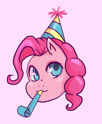 Size: 662x802 | Tagged: safe, artist:jaegerjaques, derpibooru import, pinkie pie, earth pony, pony, blue eyes, bust, disembodied head, happy, hat, head, manga, party hat, pink, portrait, smiling, solo