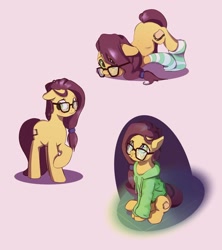 Size: 2000x2249 | Tagged: safe, artist:drafthoof, oc, oc only, oc:butter drop, earth pony, pony, clothes, female, glasses, hoodie, mare, simple background, socks, solo, striped socks